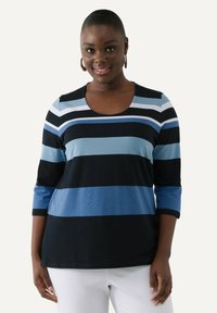 Ulla Popken STRIPED 3/4 SLEEVE TEE - Långärmad tröja - midnight blue