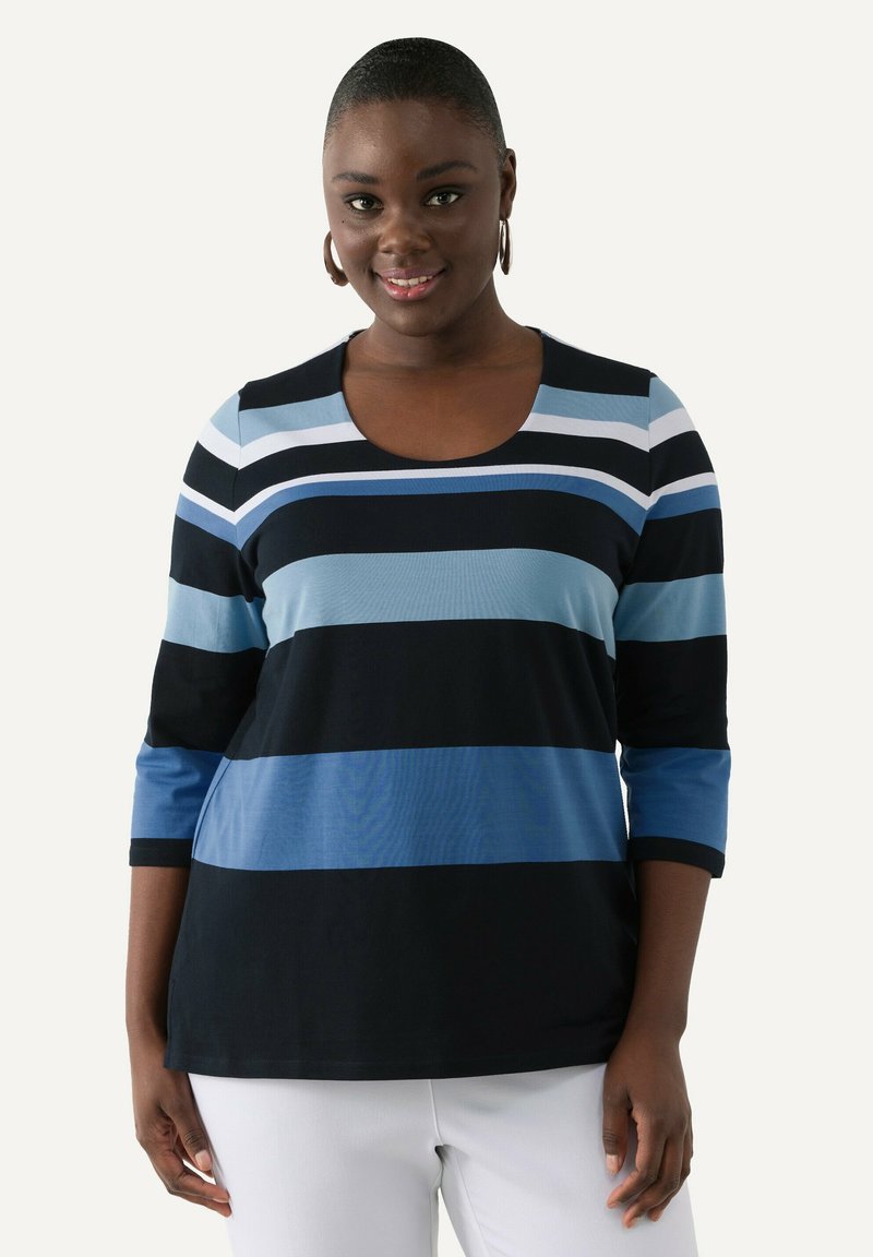Ulla Popken STRIPED 3/4 SLEEVE TEE - Långärmad tröja - midnight blue