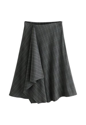 Next, PETITE FIT - CHECK ASYMMETRIC DRAPE MIDI SKIRT - A-snit nederdel - grey