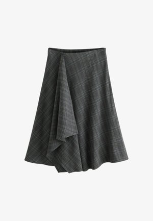 Next, PETITE FIT - CHECK ASYMMETRIC DRAPE MIDI SKIRT - A-snit nederdel - grey
