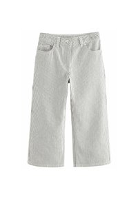 Gestreifte weite Hose in Hellgrau und Dunkelgrau, aus Baumwolle, mit einem Bund mit Gürtelschlaufen und vier Taschen.