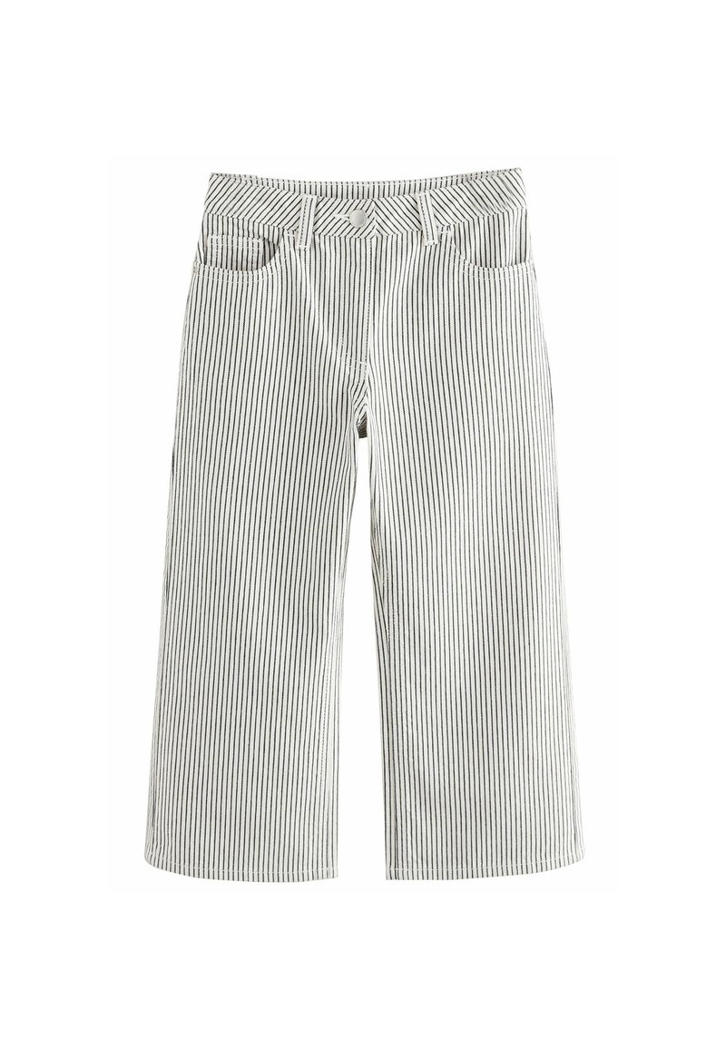 Gestreifte weite Hose in Hellgrau und Dunkelgrau, aus Baumwolle, mit einem Bund mit Gürtelschlaufen und vier Taschen.