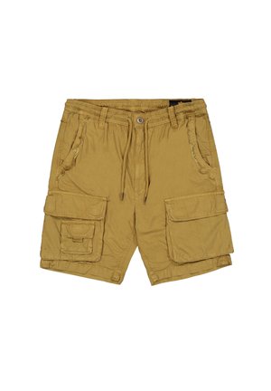 Kaki cargoshorts med elastisk midjeband, dragsko, två sidfickor och två stora framsidfickor. Tillverkade av lättviktig tyg.