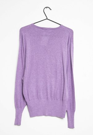 Pull léger violet avec un col rond, des poignets côtelés et un ourlet. Fabriqué dans un matériau doux, il présente une coupe décontractée avec des épaules tombantes.