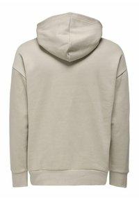 Felpa con cappuccio beige, realizzata in un morbido materiale misto cotone. Presenta una tasca a marsupio, polsini e orlo a costine, con un design semplice e pulito.