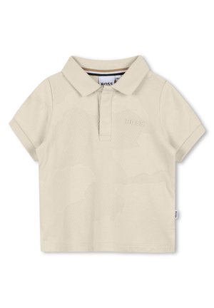 Polo beige en coton texturé avec un motif subtil, doté d'un col classique et de manches courtes. Logo "BOSS" embossé à l'avant.
