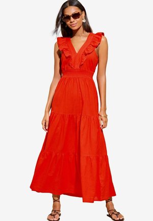 SLEEVELESS RUFFLE V NECK - REGULAR FIT - Maxiklänning - red