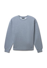 Felpa grigia con scollatura rotonda, polsini e vita a coste. Realizzata in un morbido tessuto testurizzato con una finitura liscia.