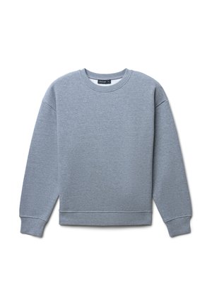 Sweat-shirt gris avec un col rond, des poignets et une taille côtelés. Fabriqué en tissu doux et texturé avec une finition lisse.