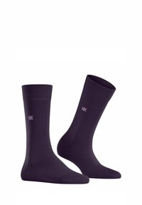 Calze di cotone viola con polsini a costine, dotate di un piccolo logo rosa sul lato. Tessuto liscio e design di lunghezza standard alla caviglia.