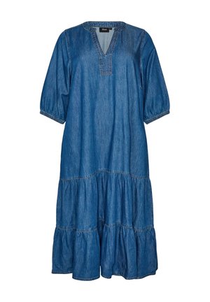 Zizzi, MAXIKLEID AUS DENIM MIT GERÜSCHTEN STUFEN - Τζιν φόρεμα - blau