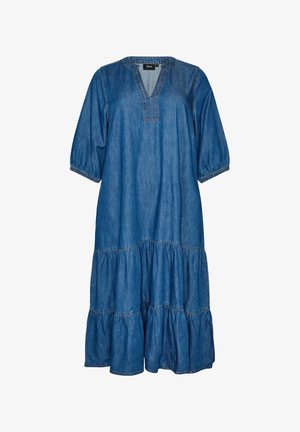 Zizzi, MAXIKLEID AUS DENIM MIT GERÜSCHTEN STUFEN - Vestido vaquero - blau