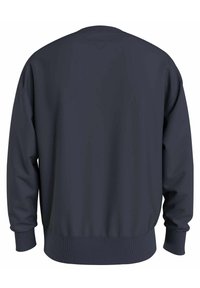 Sudadera de manga larga azul marino oscuro con puños, dobladillo y cuello acanalados, mostrada desde la parte posterior sobre un fondo blanco.