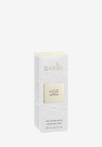 Boîte de sérum anti-rides Babor HSR Lifting ; blanche avec un design en relief, accents dorés et détails du produit à l'avant, taille de 30 ml.