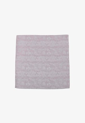 Paisley-patterned fabric square in light pink and white. Soft texture with intricate floral designs throughout. Edges are neatly hemmed.