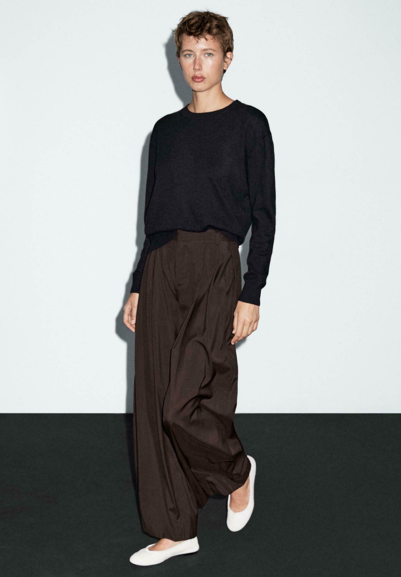 Massimo Dutti FLOWING WITH DARTS - Trousers - dark brown