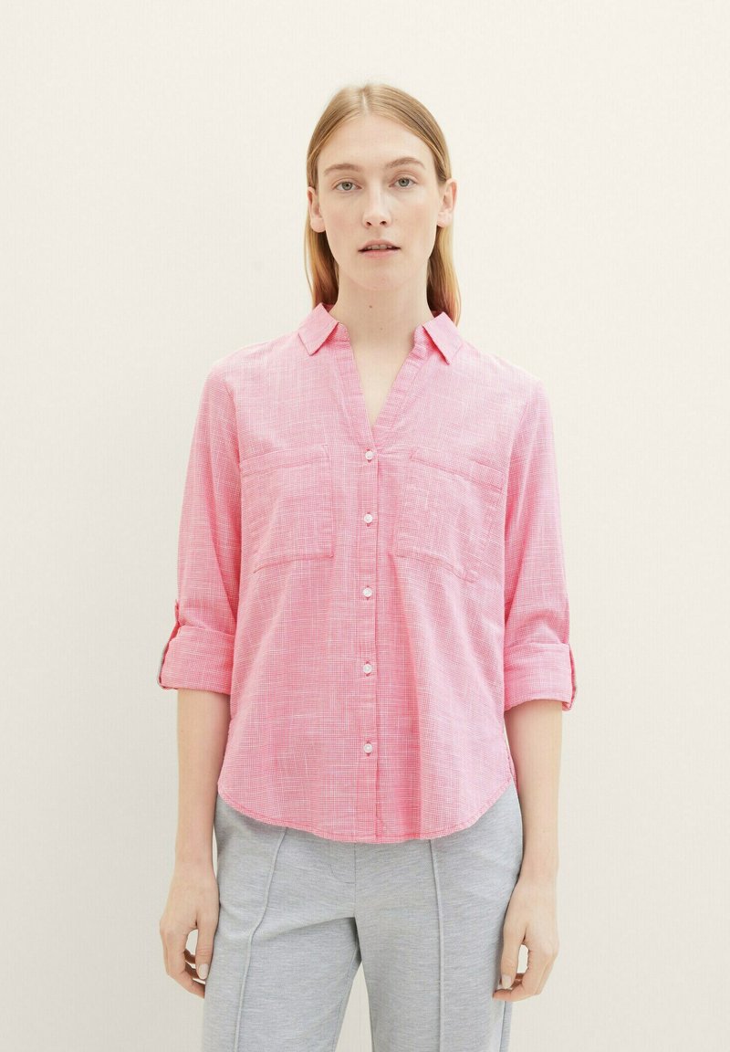TOM TAILOR WITH SLUB STRUCTURE - Blúzka so zapínaním na gombíky - carmine pink