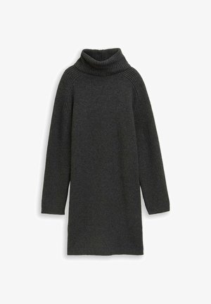 Sötét szürke kötött kapucnis ruha hosszú, bordázott ujjakra és laza fazonra. Puha tapintás és enyhén oversize kivitel.