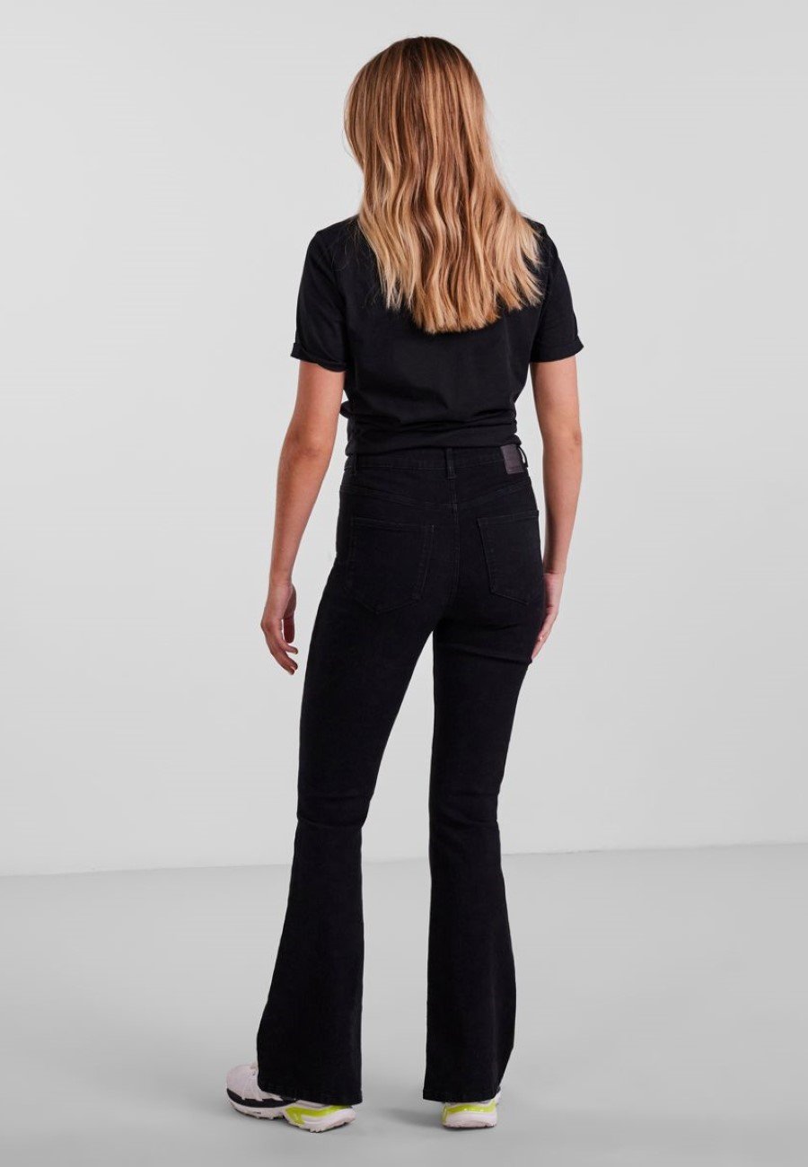 PIECES Pcpaige HW Flared Pants BC Pantaloni in Tessuto, Black/Detail:Silver Lurex, XS Donna