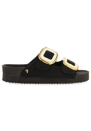 CON ADORNO JOYA - Sandalias planas - off white black