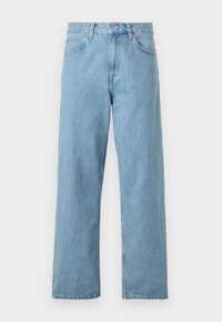Helleblaue Jeans aus Denim mit geradem Bein, fünf Taschen, Knopf- und Reißverschluss sowie einem leicht ausgeblichenen Finish.