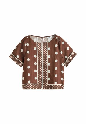 Next, REGULAR FIT - SHORT SLEEVE BOXY TOP  . - Bluse - chocolate brown ecru polka dot