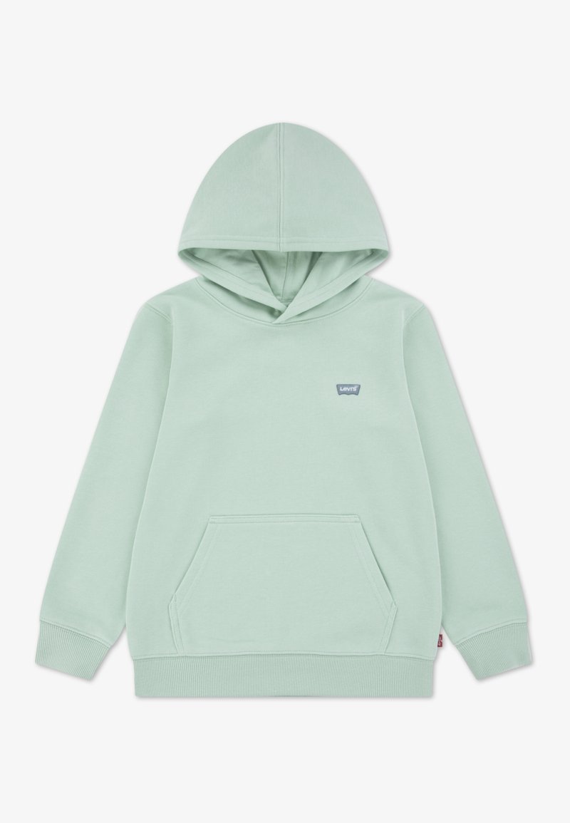 Φούτερ με κουκούλα σε ανοιχτό πράσινο χρώμα, κατασκευασμένο από μαλακό ύφασμα, με μπροστινή τσέπη καγκουρό, ριμπ μανσέτες και μικρό λογότυπο στο αριστερό μέρος του στήθους.