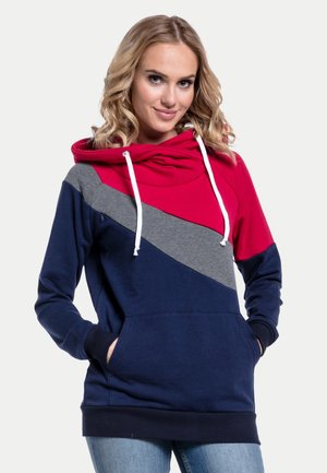 Happy Mama MATERNITY NURSING COLOUR BLOCK - Džemperis ar kapuci - red graphite melange navy