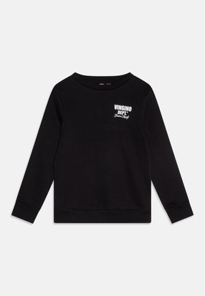 Czarna bluza wykonana z miękkiego materiału, z okrągłym dekoltem i długimi rękawami. Z przodu znajduje się biały napis "VINGINO DEPT.".