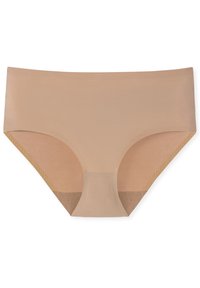 Beige Baumwollmischung-Panties für Jungen mit glatter Textur, mittelhohem Schnitt und dekorativer Naht entlang des Bunds und der Beinöffnungen.