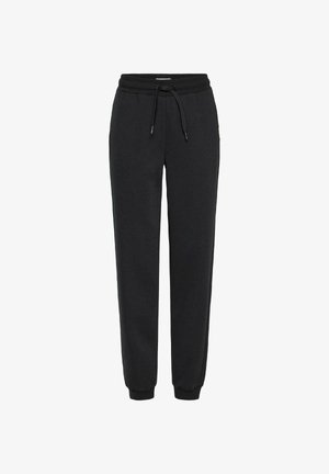 Pantalons de jogging noirs décontractés avec taille élastique, cordon de serrage réglable, poches latérales et chevilles resserrées pour un ajustement confortable.