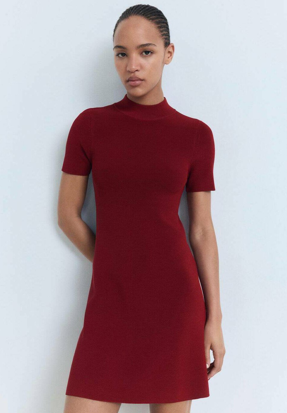 perkins neck ribbed dress mango Perkins-neck ribbed dress - Women
