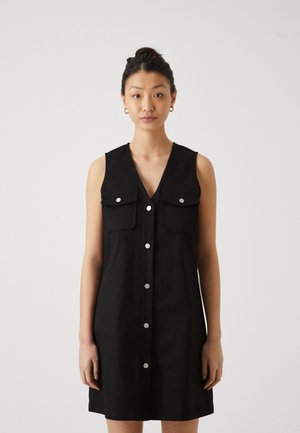 Pieces PCBLAISE V NECK SHORT DRESS  - Farkkumekko - black denim