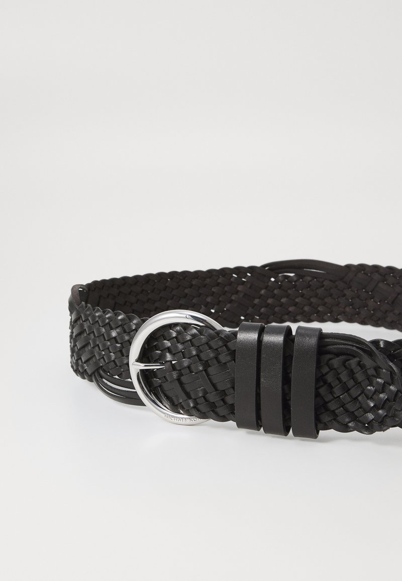 Michael Kors Black Braided Leather Belt Silver Buckle Medium Michael Kors Black Braided Leather Belt Silver Buckle Logo  main image 3