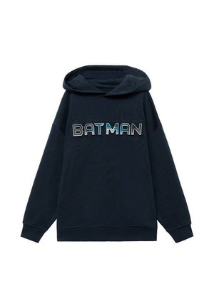 Felpa con cappuccio blu navy, caratterizzata da un grande logo "BATMAN" in diverse trame. Presenta un cappuccio spazioso e maniche larghe. Tessuto morbido con vestibilità comoda.