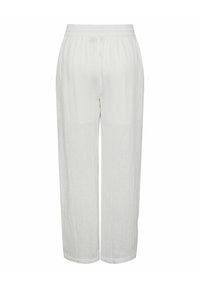 Witte linnen broek met een losse pasvorm, elastische tailleband en rechte pijpen. Gelaagd materiaal met een zachte, lichte uitstraling.