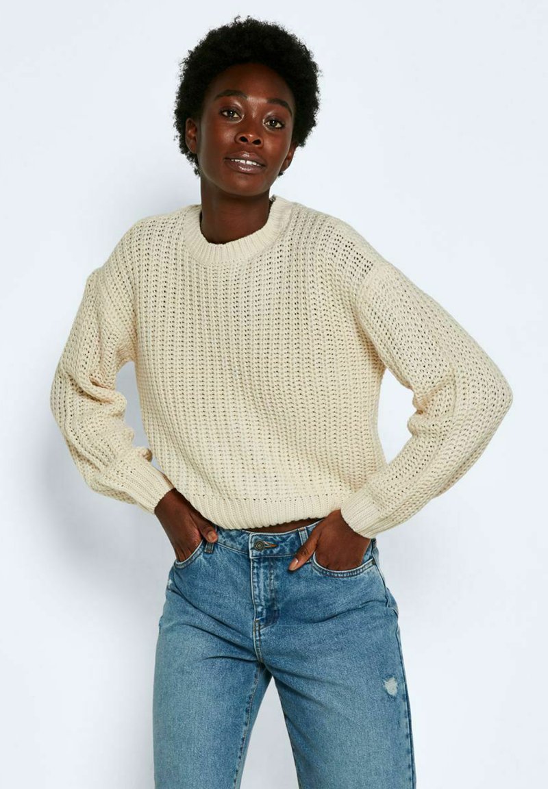 Noisy May NMCHARLIE O NECK STRIPE - Camisola - pearled ivory