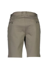 Khaki shorts met een rechte pasvorm, zachte stof, twee achterzakken met knopen en net gestikte boorden.