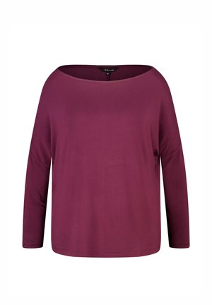 Haut pour femme à manches longues, coupe ample, de couleur violet profond uni, avec un large col bateau et une texture de tissu lisse.