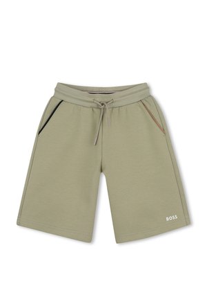 Shorts décontractés homme vert clair avec taille à cordon, poches latérales avec bordure contrastante et logo blanc BOSS sur l'ourlet de la jambe gauche.