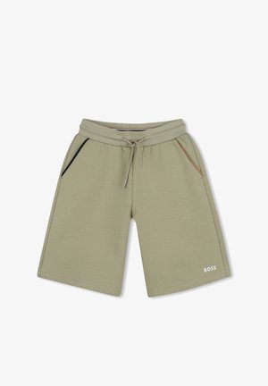 Lichte groene casual herenshorts met aantrekkoorde in de taille, zijzakken met contrasterende bies en wit BOSS-logo op de zoom van het linkerbeen.