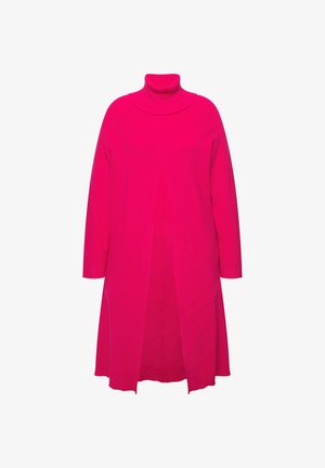 Fuchsiové tričko s dlouhými rukávy a rozšířenou siluetou, s předním skladem pro přidaný detail a hladkou texturou.