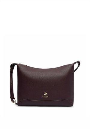 Borsa a tracolla in pelle marrone scuro con tracolla regolabile e piccolo logo dorato Beverly Hills Polo Club sul davanti.
