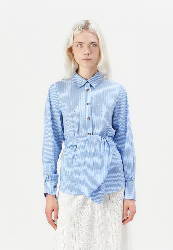 BLUE STRIPE TIE BACK SHIRT - Button-down blouse