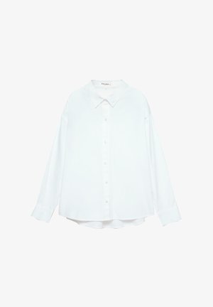 Cămașă albă cu guler clasic, mâneci lungi și croială lejeră. Material moale cu textură fină, fără modele sau accente.