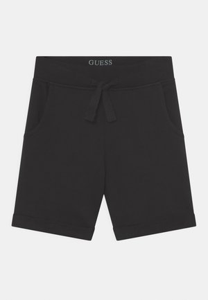 Sorte afslappede shorts med snøre i taljen, to forlommer, opsmøgede kanter og "GUESS" logo på linningen.