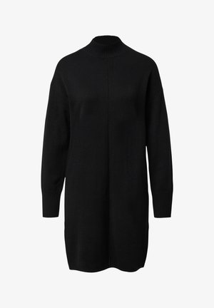 Schwarzes Strickkleid mit hohem, geripptem Kragen, langen Ärmeln und lockerem Sitz. Verfügt über Seitenschlitze am Saum und eine strukturierte Stoffqualität.