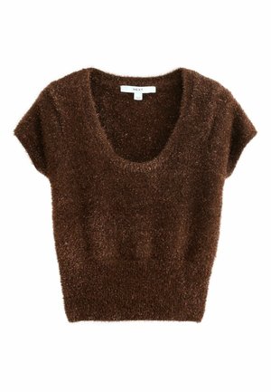 REGULAR FIT - SPARKLE SCOOP NECK - Tricou basic - chocolate brown