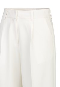 Witte op maat gemaakte broek met een tailleband, voorplooien en zijzakken. Gemaakt van textiel met een structuur voor een gestructureerde uitstraling.