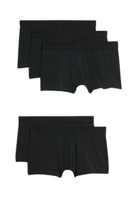Bóxer de algodón negro, con una suave cinturilla elástica, de corta longitud y textura suave. Cinco pares dispuestos en dos filas.